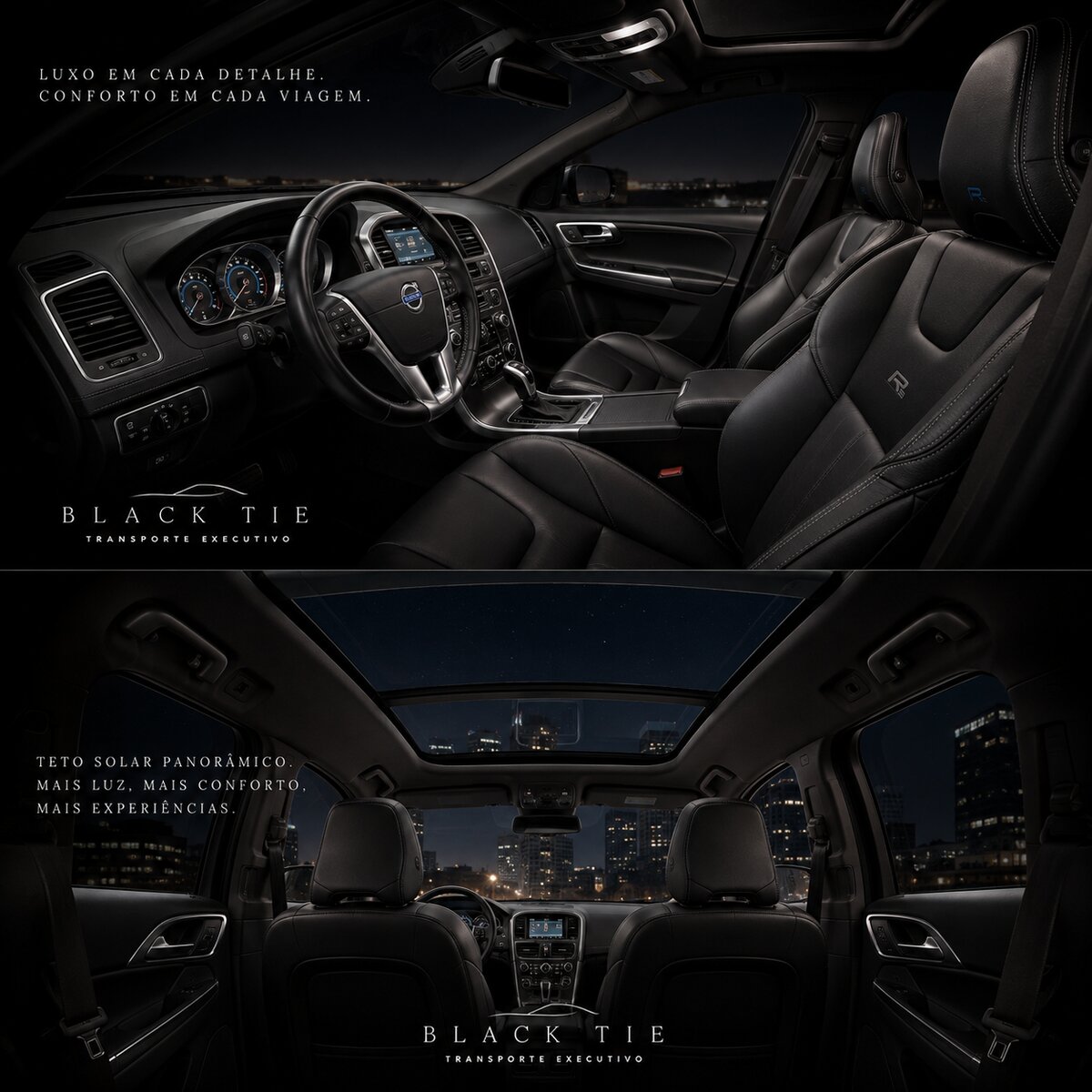 Interior do Volvo XC60 - acabamento em couro e teto solar